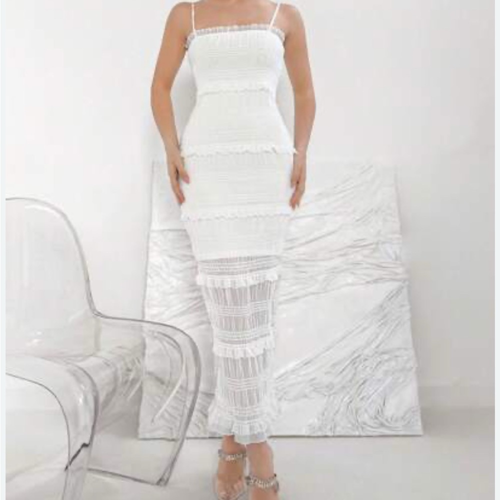Commense White Tiered Ruffled Maxi Dress
